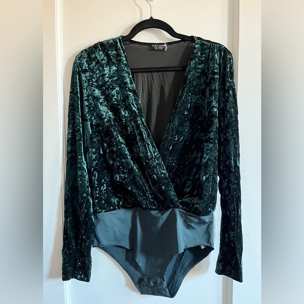 Zara Deep Emerald Velvet Top